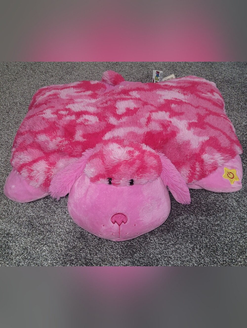 NWOT Vintage Pillow Pets Glow Pets Jumbo 18" Pink Camo Dog LED Nighlight Plush